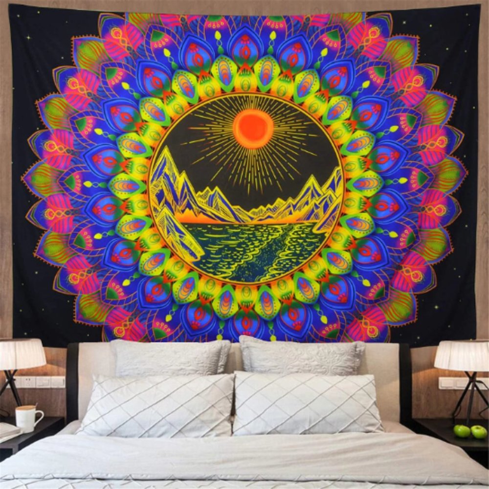 Psychedelic Mandala Tapestry Colorful/Sun and Mountain Tapestry